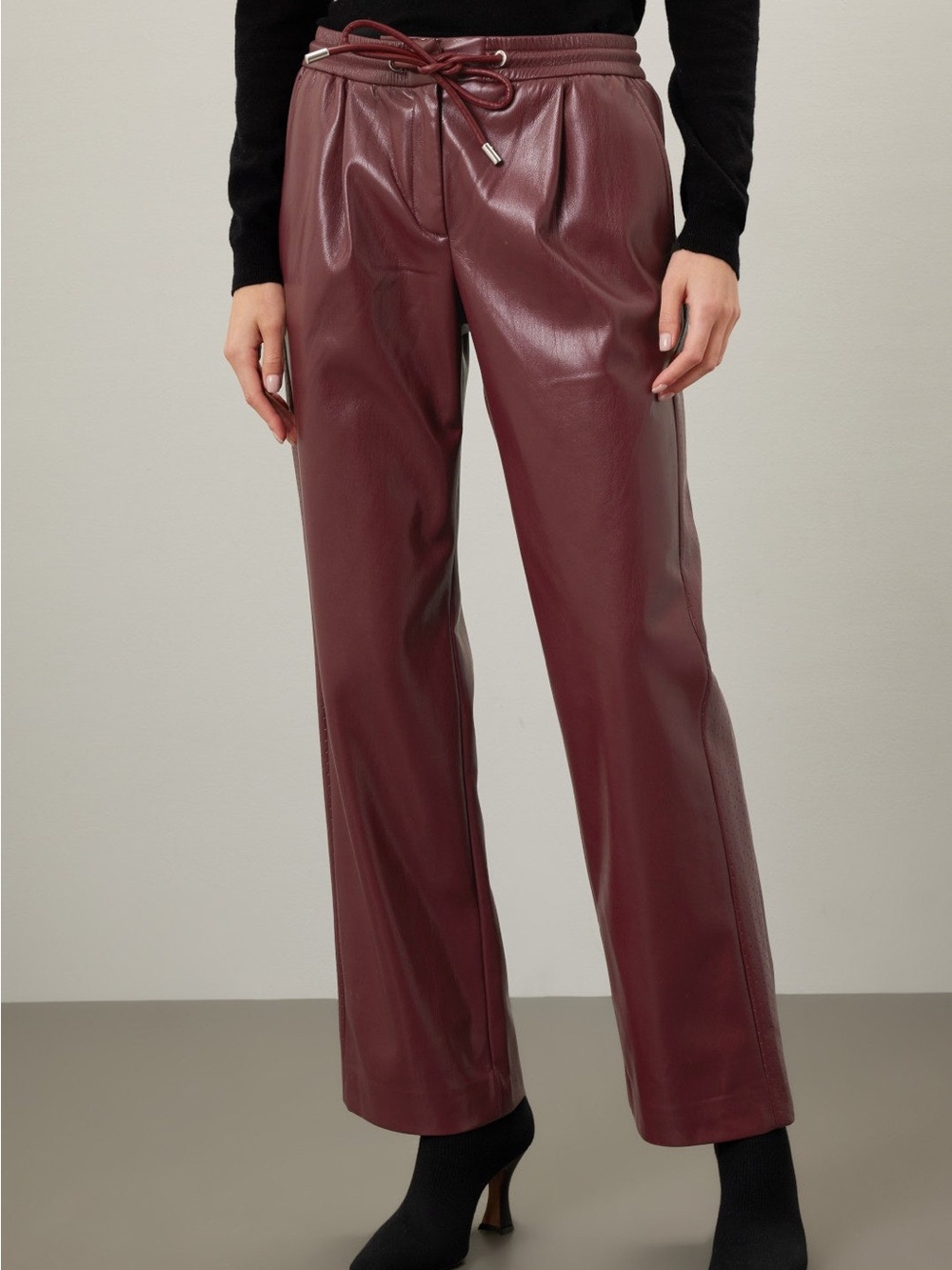 Boss Wide-Leg Faux Leather Pants in Burgundy